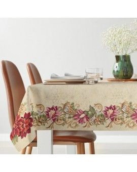 Obrus  gobelinowy z motywem gwiazdy betlejemskiej, przetykany złotą nicią