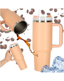 Kubek termiczny ze słomką i uchwytem termos 1200ml róż pudrowy