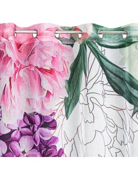 Komplet zasłon ISA z lekkiej etaminy z motywem letnich kwiatów