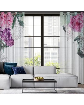 Komplet zasłon ISA z lekkiej etaminy z motywem letnich kwiatów