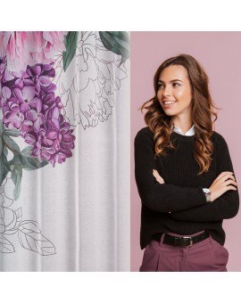 Komplet zasłon ISA z lekkiej etaminy z motywem letnich kwiatów