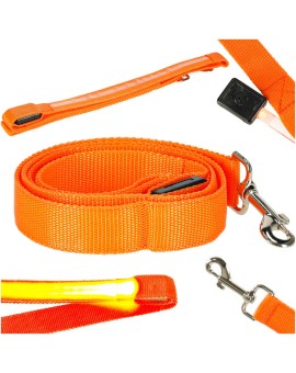 Smycz dla psa kota świecąca spacer jesień zima noc LED 1,2 m pomarańczowa