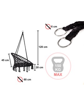 Huśtawka LUARO fotel bocianie gniazdo z poduszką czarne 80cm 150kg Kik Sp. z o. o. Sp. k. | Time- 2