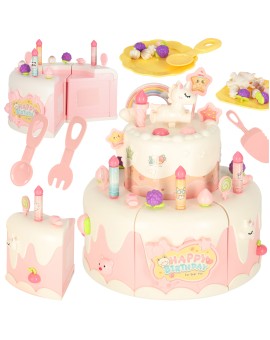 Tort urodzinowy piętrowy do krojenia na rzepy muzyka światła kuchnia 16 elementów różowy