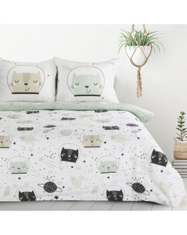 DESIGN 91 Komplet pościeli dziecięcej KIDS 13 z bawełny z motywem kotów w kosmosie