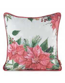 Poszewka na poduszkę 45x45 cm welwetowa, różowo kremowa z motywem gwiazdy betlejemskiej JINGLE 37