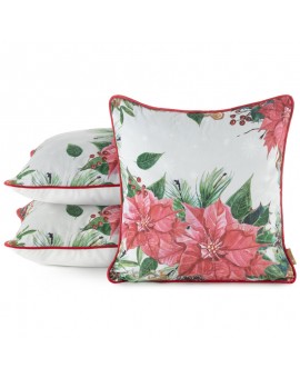 Poszewka na poduszkę 45x45 cm welwetowa, różowo kremowa z motywem gwiazdy betlejemskiej JINGLE 37 Eurofirany | Time- 2