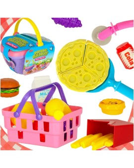 Kosz piknikowy koszyk fast food pizza burger jedzenie prowiant przekąski na piknik