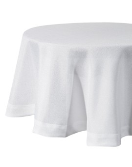 Obrus okrągły biały średnica 120 cm z tkaniny przypominającej płótno STELLA 2 z podwójną listwą na brzegach Eurofirany | Time- 2